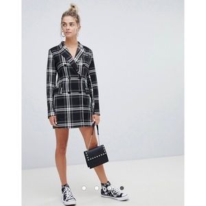 Black and white plaid blazer dress